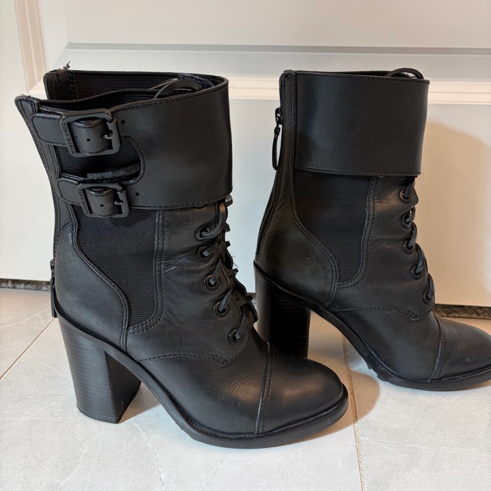 Tory Burch Black Leather Combat boots Women's size 6M - Picture 3 of 8